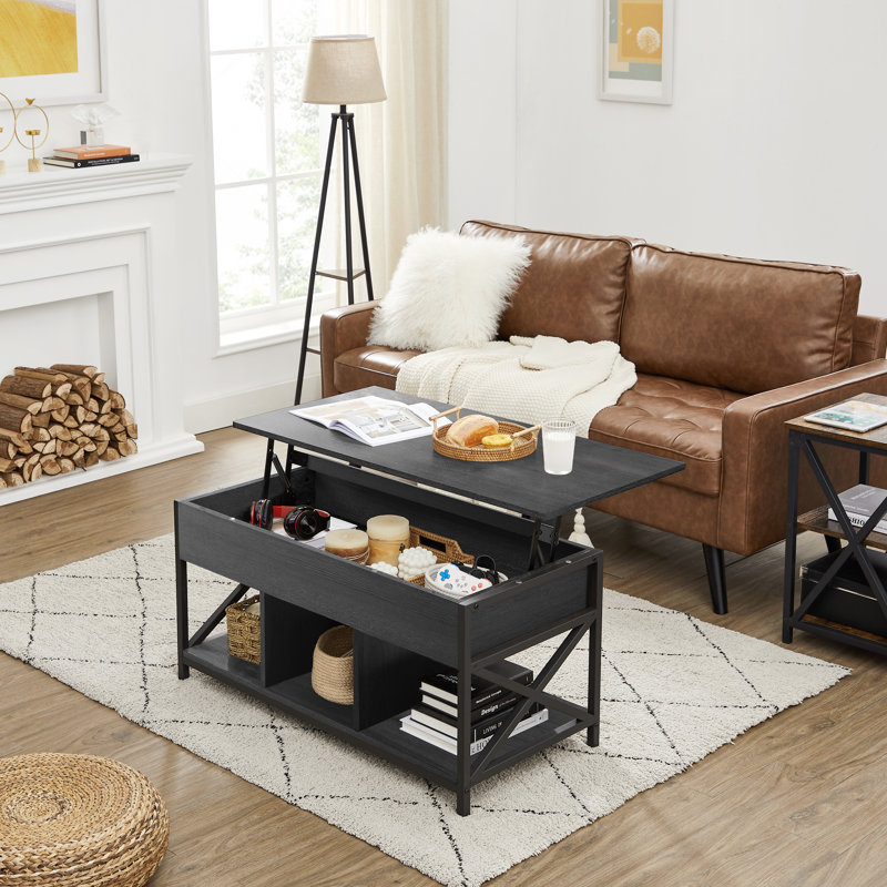 Table basse à plateau relevable avec rangement Corrine, Noir, H 24,4 po x L 39,4 po x l 19,7 po