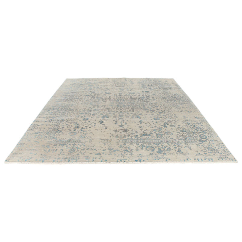 Tapis contemporain gris et bleu 8 x 10