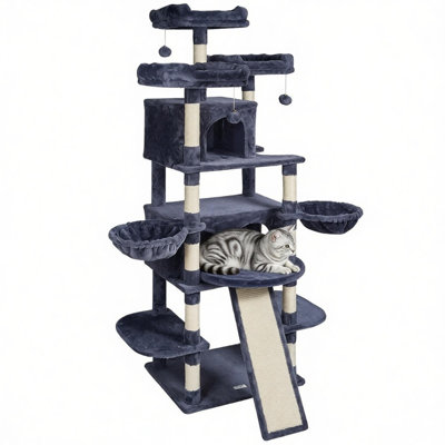 Stable Multi‑platform Cat Scratching Tree, Comfort Plush Cat Furniture With Private Condos Hammock & Interactive Toys, Household Pet Salon Veterinary Clinic Use