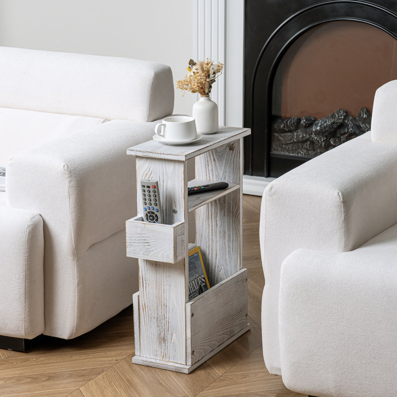 Hopedale Solid Wood Floor Shelf End Table with Storage, White