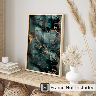 Abstract Emerald Green & Gold Geode Marble Crystals XI Modern Unframed Art Print