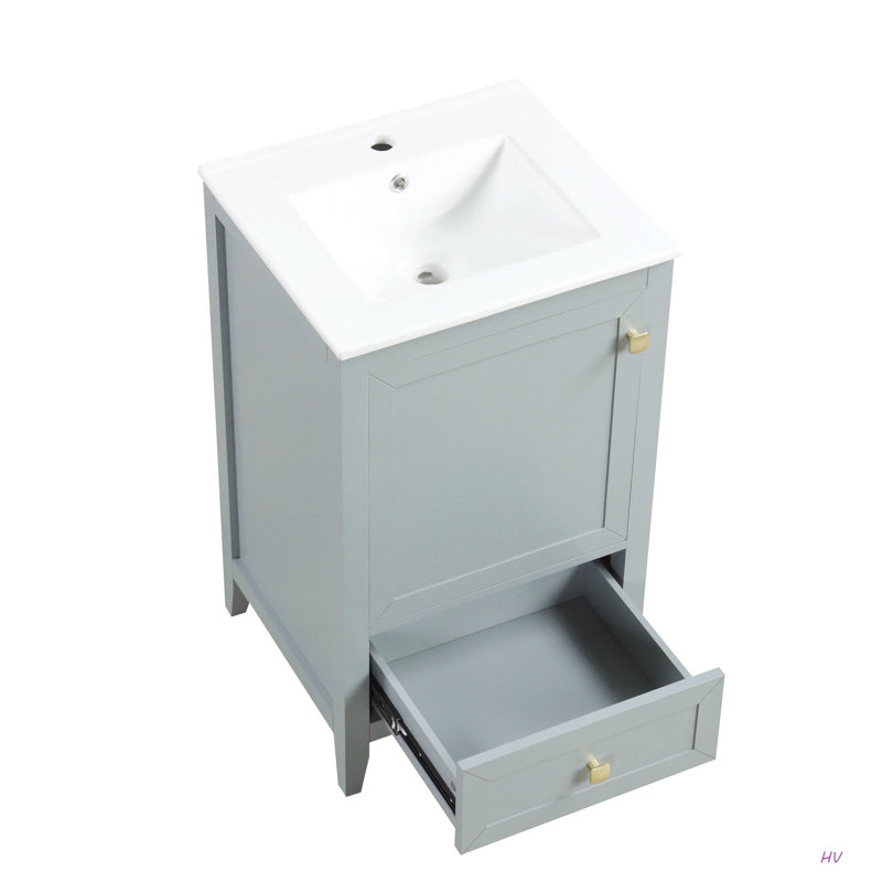 20" Bathroom Vanity With Sink, Bathroom Cabinet With Soft Closing Door, Storage Rack And A Drawer, Grey