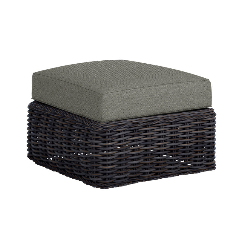 Soho Outdoor Ottoman with Cushion, Welt, Raffia, Intermix Bark