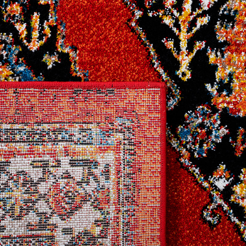 Tapis rétro rouge / noir Hamadan 265, Rectangle 6 pi 7 po x 9 pi