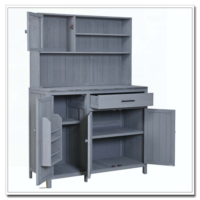 Banc de rempotage avec huche, poste de travail en bois de sapin massif H 65 po, Gris