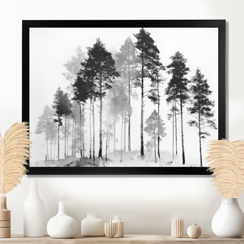 «Black and White Tall Pine Tree Forest», art sur toile, art naturel noir, H 12 po x l 20 po, Cadre photo unique, Noir
