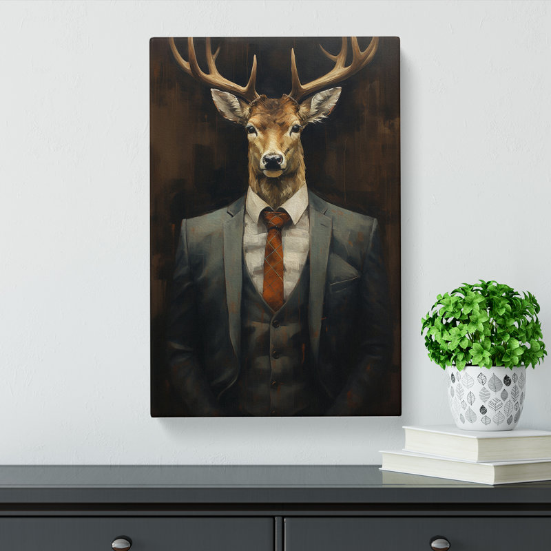 Deer In A Suit No.3 - Print on Canvas, 60cm H x 40cm W x 3cm D