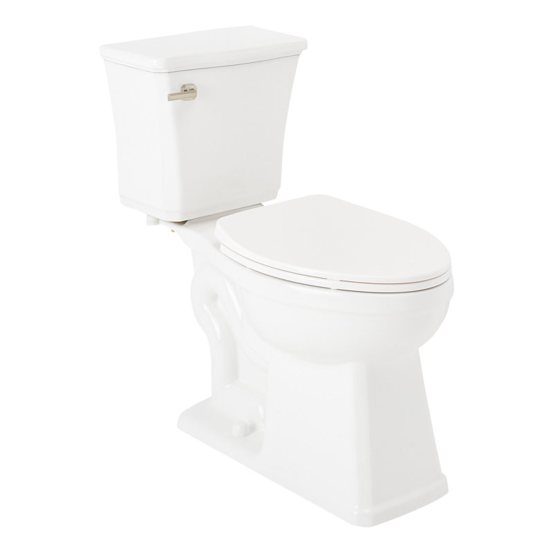 Toilette allongée deux pièces Benbrook 1,28 GPF, Blanc / nickel brossé