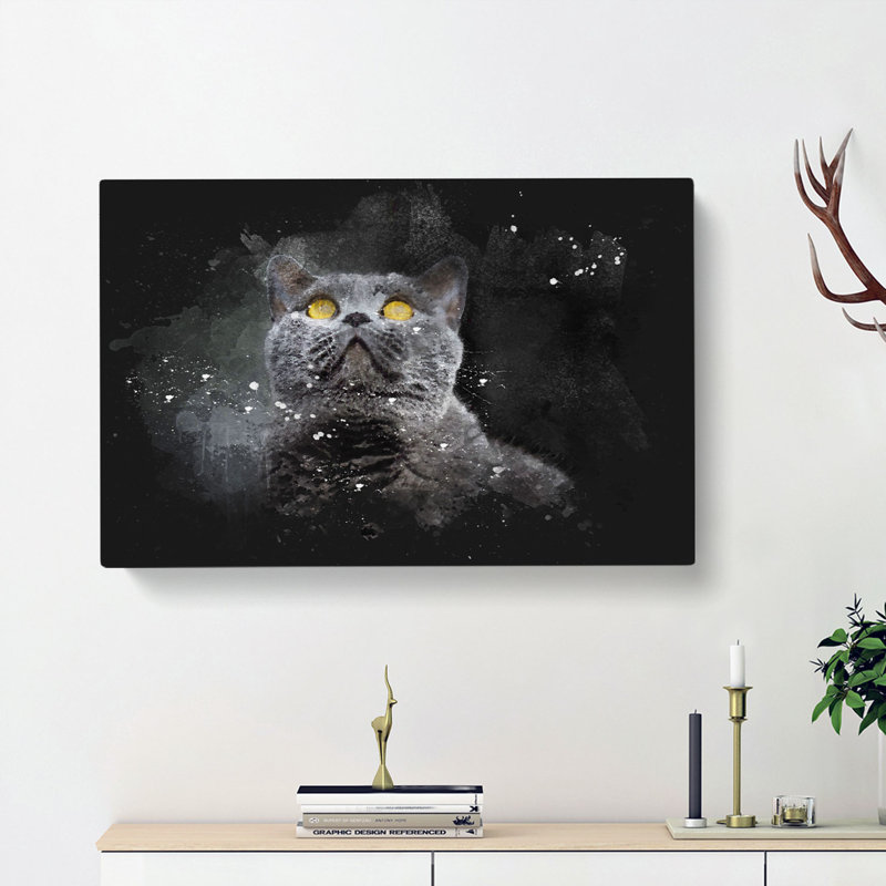 British Shorthair Cat In The Shadows - Wrapped Canvas Print, 40cm H x 60cm W x 3cm D