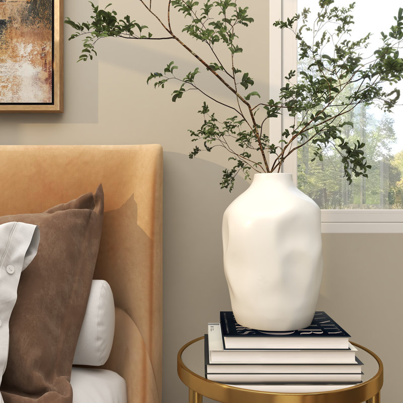 Stoneware Table Vase, White, 13.75" H x 9.15" W x 9.15" D