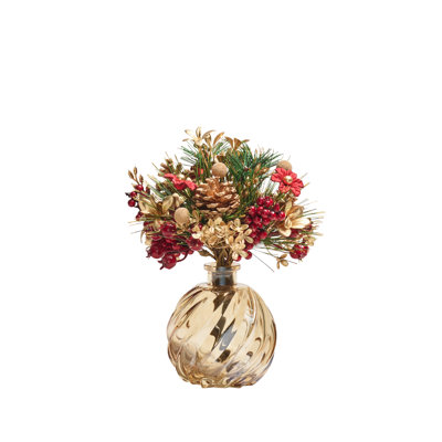 Xmas Cheer 9"H Floral Arrangement in Glass Vase