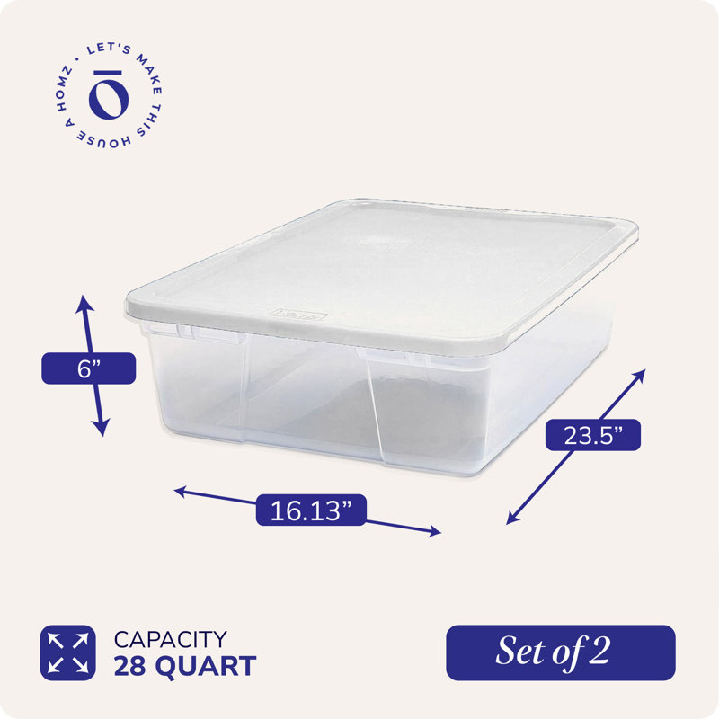 Homz Stackable Plastic Storage Container, White, 28 qt