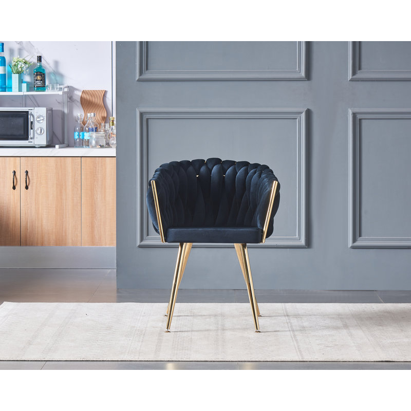 Abdurrahim Velvet Dining Chair - Ergonomic Tufted Back and Metal Legs - Button Back Armchair for Dining Room Living Room Restaurants