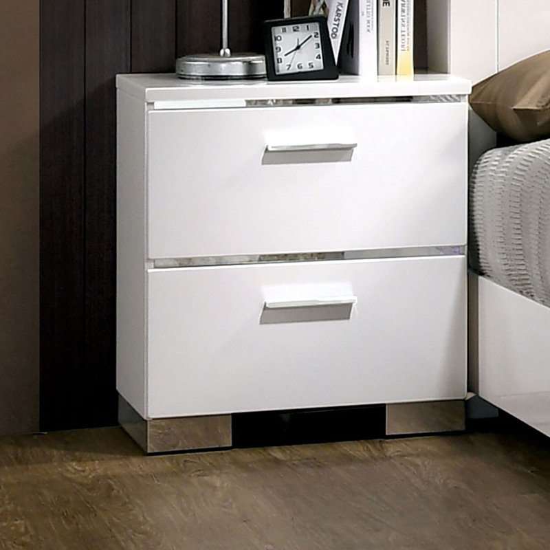 Metal And Wood Nightstand With 2 Drawers, White