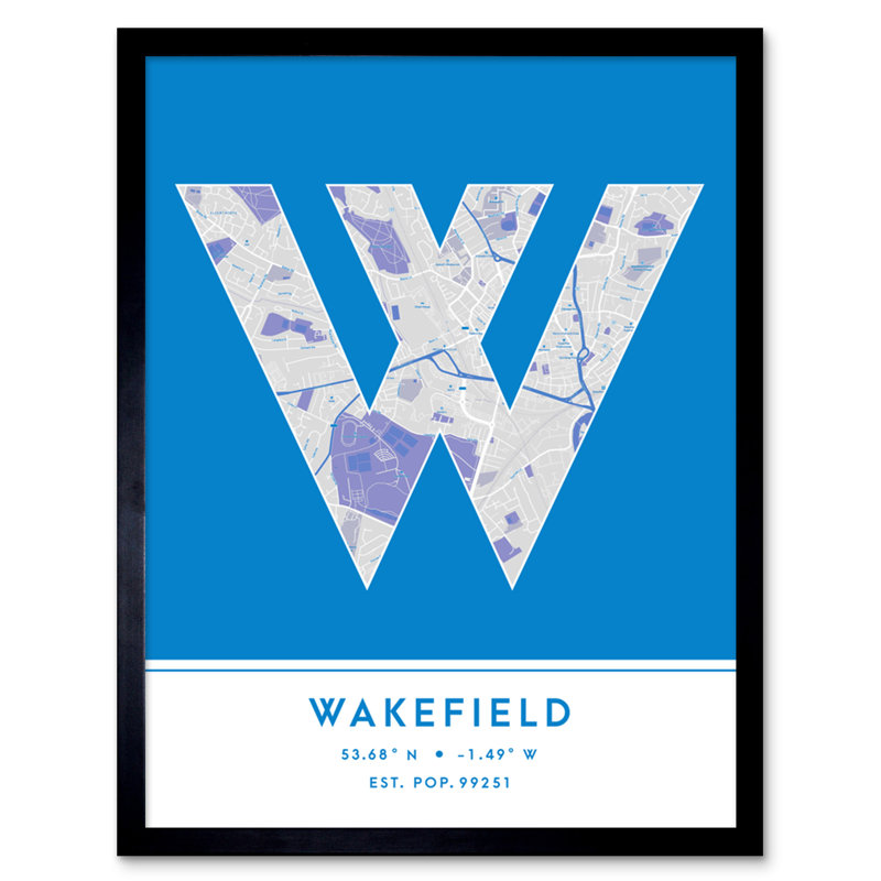 Wakefield City Map Wakefield Blue by Wee Blue Coo - Single Picture Frame Typography