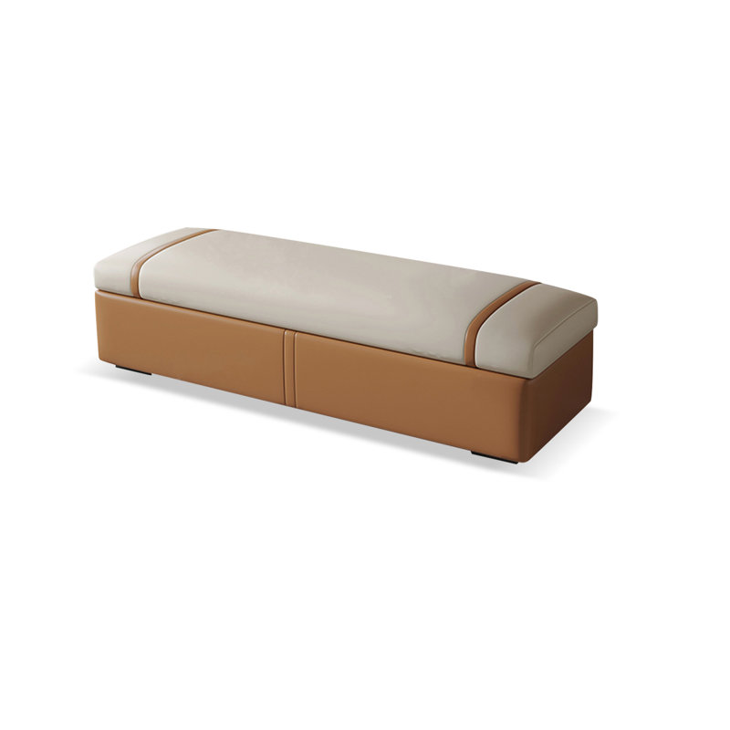 Upholstered Bench, Beige/Orange