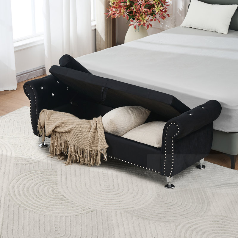 Banc de rangement rembourré avec 1 coussin, Noir