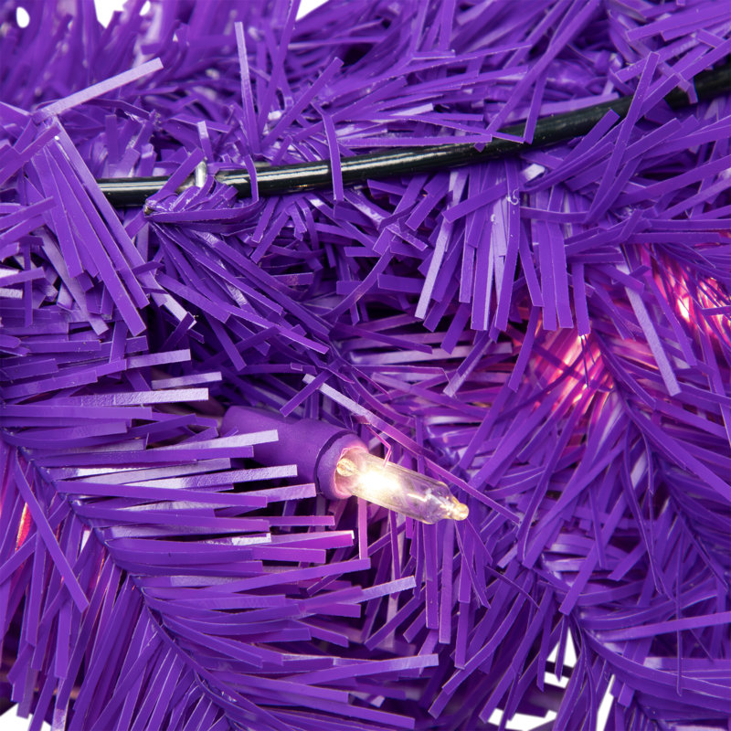 Pre-Lit Artificial Pine Christmas Wreath - 24" - Clear Lights, Purple