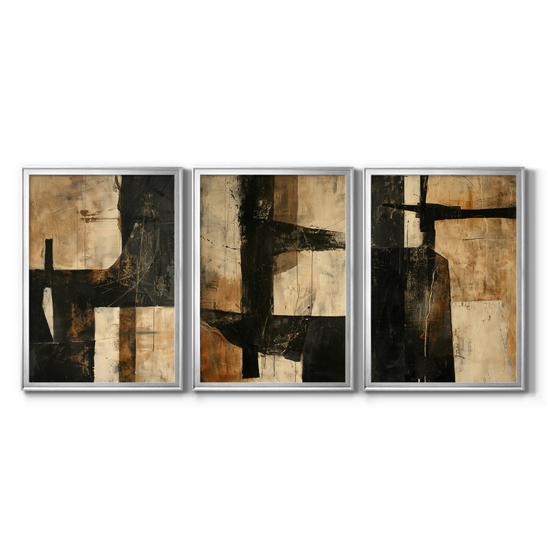 ABSTRACT Series CECLV - Toile tendue avec châssis sur mesure - 3 pièces, H 21 po x l 30 po, Argent argent
