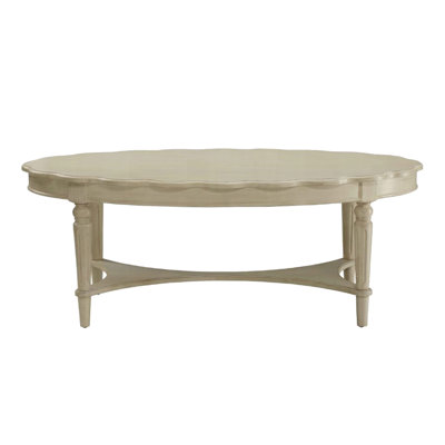 Table basse à plateau ovale de style français, blanc antique, rangement ouvert, pieds en bois massif pour espace de vie principal avec design, pieds, pièce principale convenable