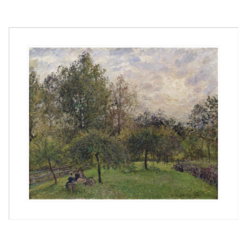 Pommiers et peupliers au soleil couchant par Camille Pissarro, impression giclée encadrée, H 23,5 po x l 27,66 po