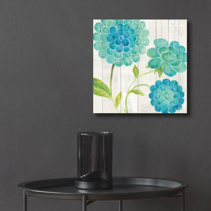 «Aqua Blooms On Wood 1» par Danhui Nai, art mural en verre acrylique, H 12 po x l 12 po x P 0,13 po