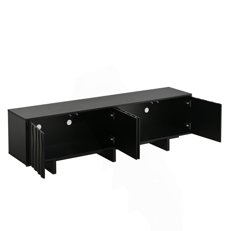 Meuble télé rétro à grain de bois avec porte ondulée pour téléviseur de 75 po ou moins, console média rustique avec amplement d'espace de rangement et base robuste