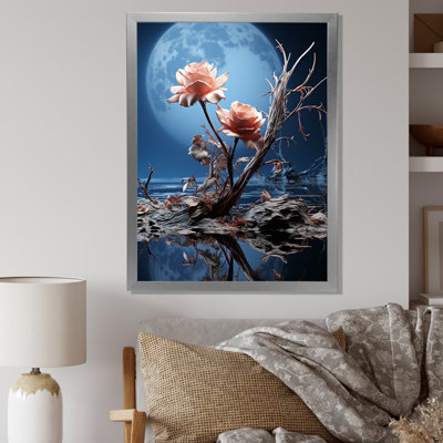 «Moonlit Flower Serenity Blooms II - Rose», art mural