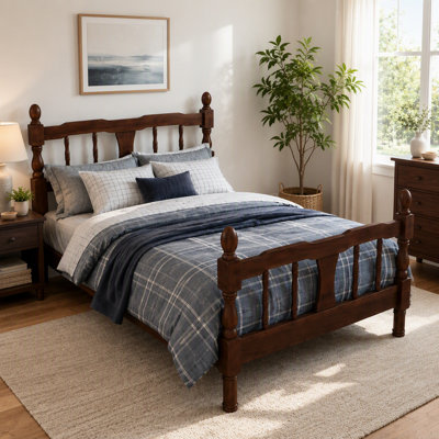 Twin Size Wood Platform Bed Frame, Wooden Classic Bed Frame with Spindle Headboard and Footboard, Wood Slat Support, Traditional Farmhouse Style,no bo