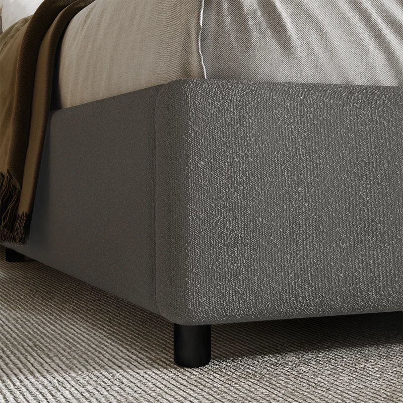 Ensemble de chambre à coucher 3 pièces, avec cadre de lit plateforme tapissier Boucle et base de bois ouverte, Gris, Double