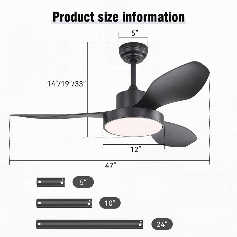 Ventilateur de plafond de 47 pouces avec lumière DEL de 22 W, moteur à courant continu réversible à 6 vitesses et télécommande pour le salon