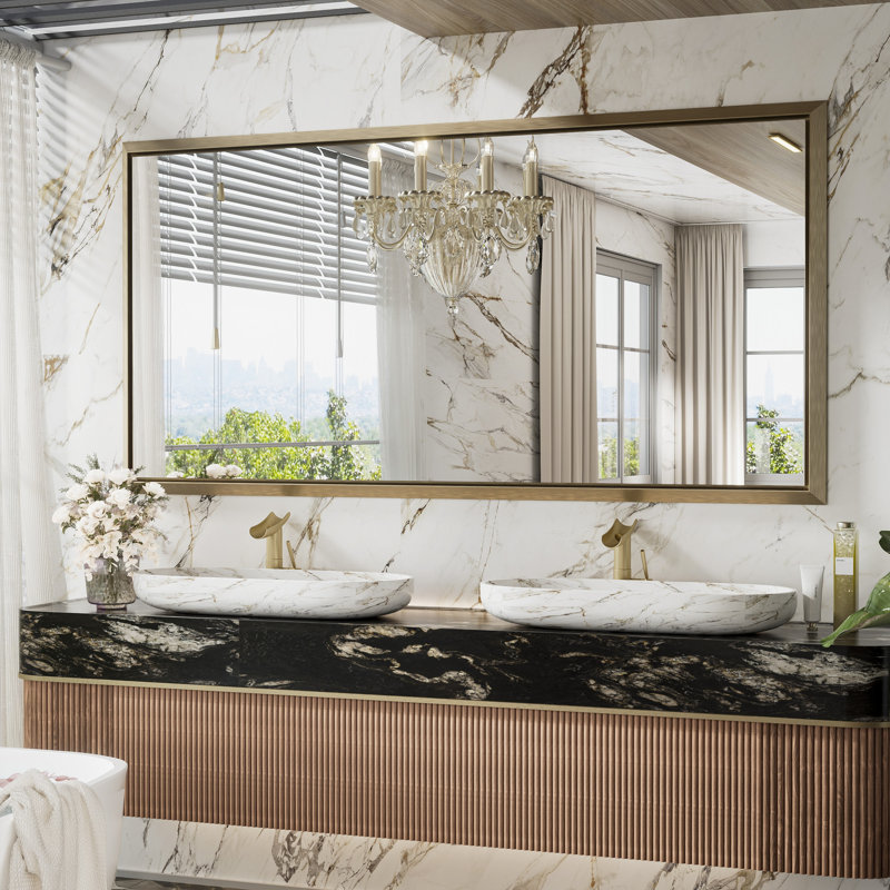 Sweeny Rectangle Shatterproof Metal Wall Mirror, Gold, 36" x 72"