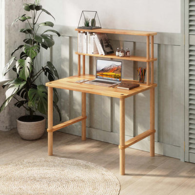 Lee Beech Wood Desk, Solid Wood Study Desk for Home Office and Workspace