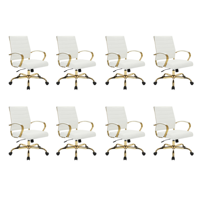 Fauteuil de bureau pivotant en cuir Naudain, Blanc, Ensemble de 8