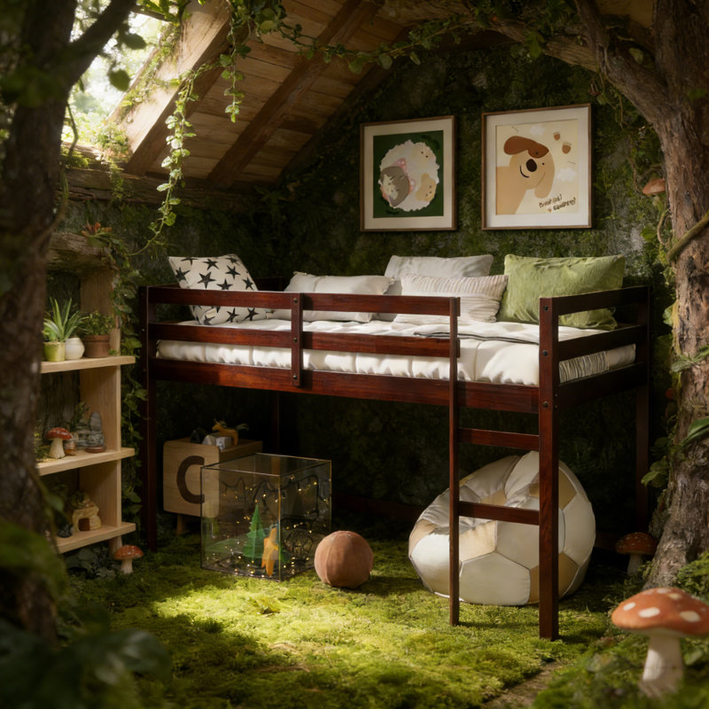 Twin-Size Solid Wood Low Loft Bed With Ladder, Espresso