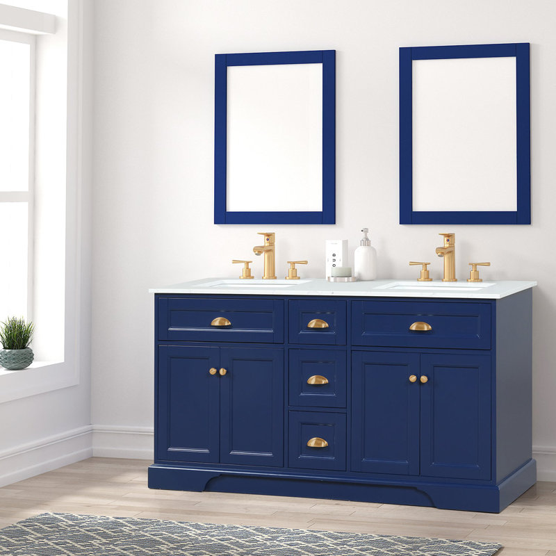 Didomenico 60" Double Bathroom Vanity Set, Blue, Brushed Nickel