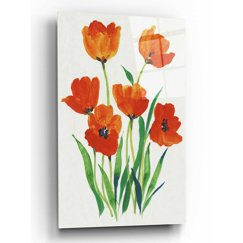 «Red Tulips in Bloom I» par Tim O'Toole, art mural en verre acrylique, 16 po x 24 po, H 16 po x l 12 po x P 0,13 po