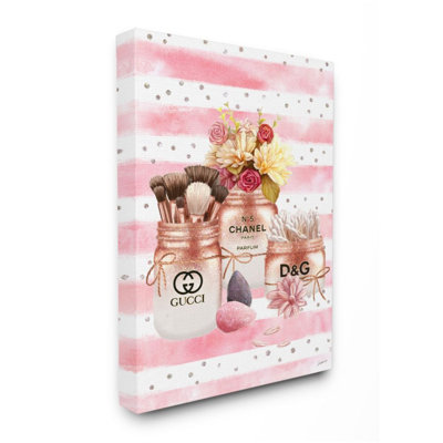 Glam Floral and Fashion Jars over Stripes par Ziwei Li - reproduction d'art