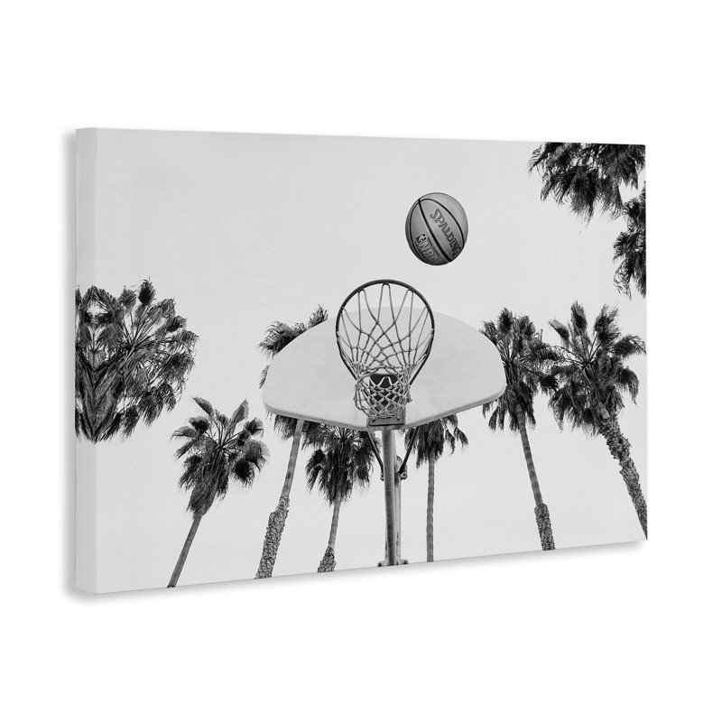 "Basketball Hoop with Palms", art mural sur toile par Sissi et Seb, H 20 po x l 30 po