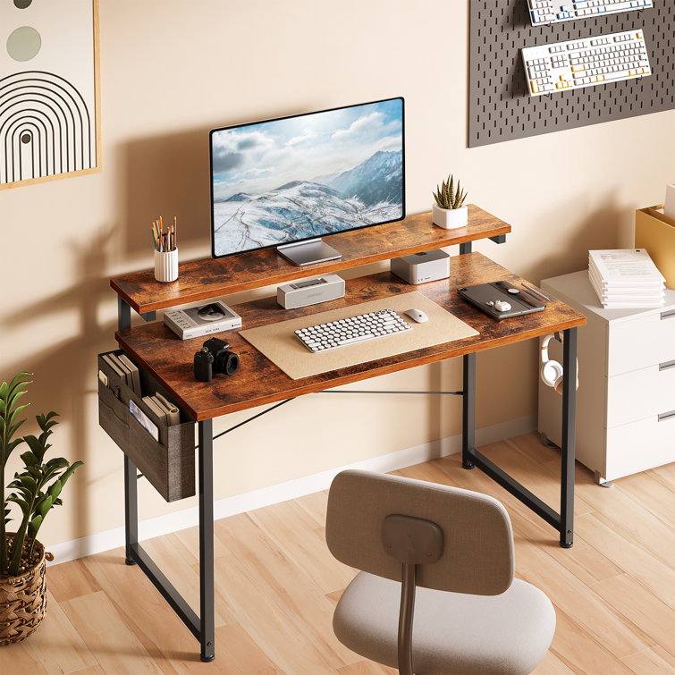 ODK Computer Desk with Drawers, 48 Inch Office Desk with Storage & Shelves,  Work Writing Desk with Monitor Stand Shelf, Rustic Brown Home Office Desks
