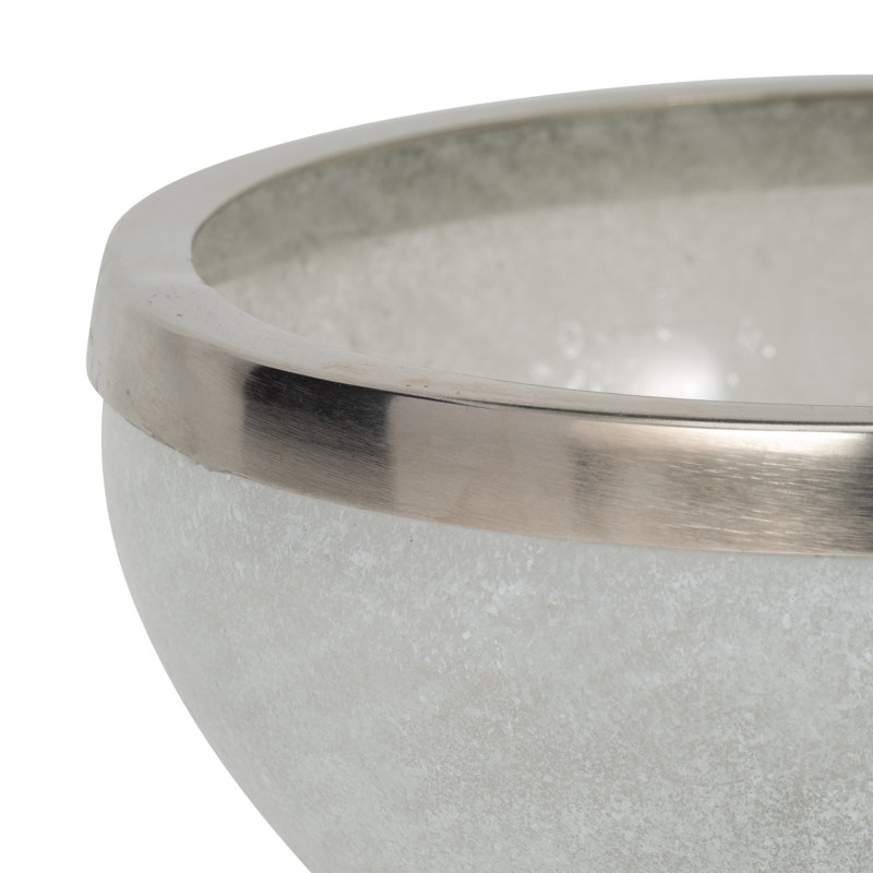 Bohlin Glass Metal Bowl with Elegant Shape and Silver Ring Accent, 6" H x 10" W x 10" D