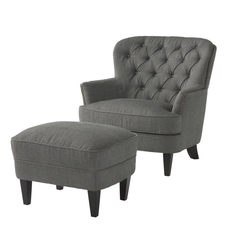 Michaelson Upholstered Armchair with Ottoman, Gray Fabric