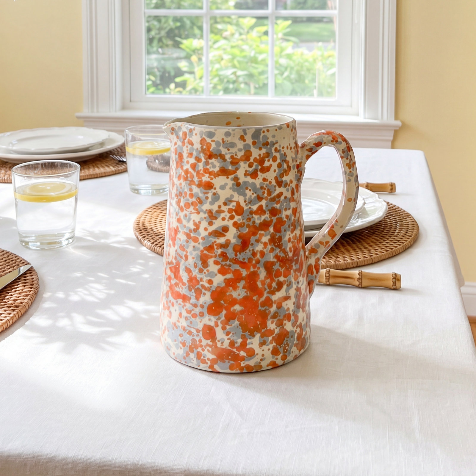 Taverna Ceramic Pitcher, Blue/White