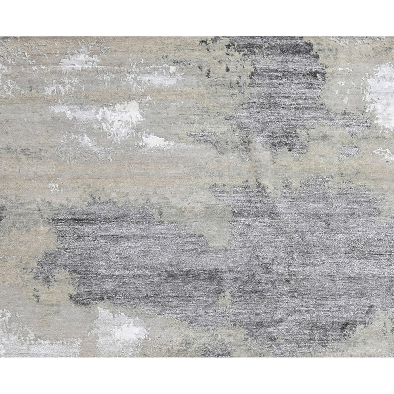 High-Quality Hand-Knotted White And Black Area Rug, Rectangle 9' x 12'