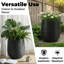 Ensemble de pots de fleurs en béton ondulé de 15 po de diamètre avec trou de drainage, pots de plantes ronds d'intérieur et d'extérieur noirs-1158825075