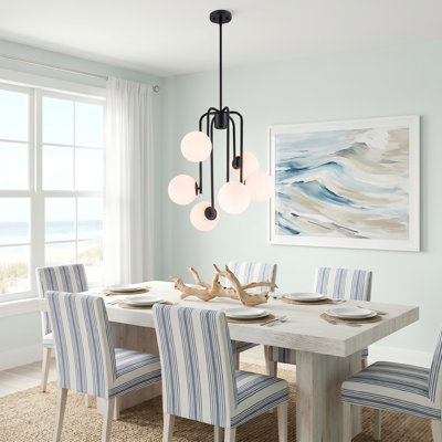 6-Light 21.26" Wide Matte Black Modern Globe Chandelier with Frosted White Glass