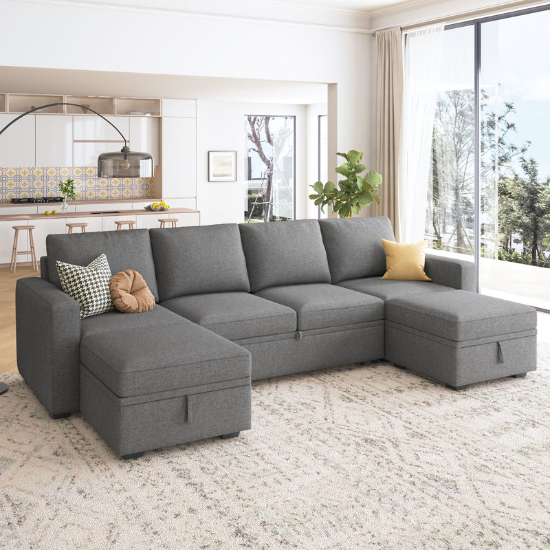 Canapé modulaire avec rangement en U Niyona, Polyester gris