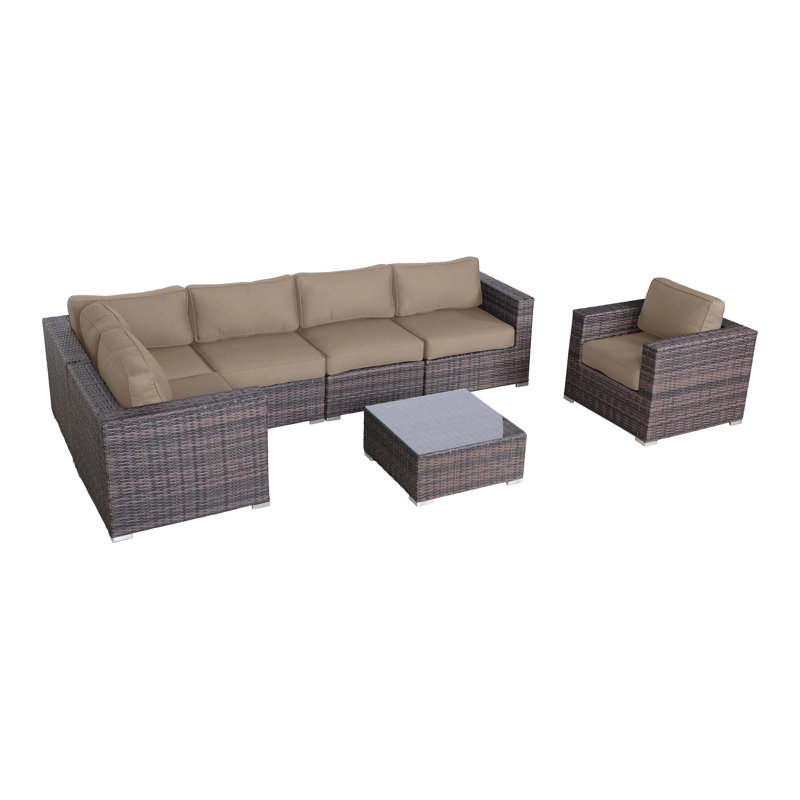 Ensemble de conversation pour 5 personnes avec coussins Sunbrella en osier Clem, Brun, Beige Sunbrella