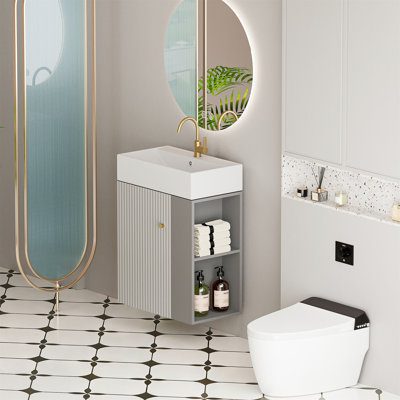 Meuble-lavabo mural 21,6 po avec lavabo en céramique