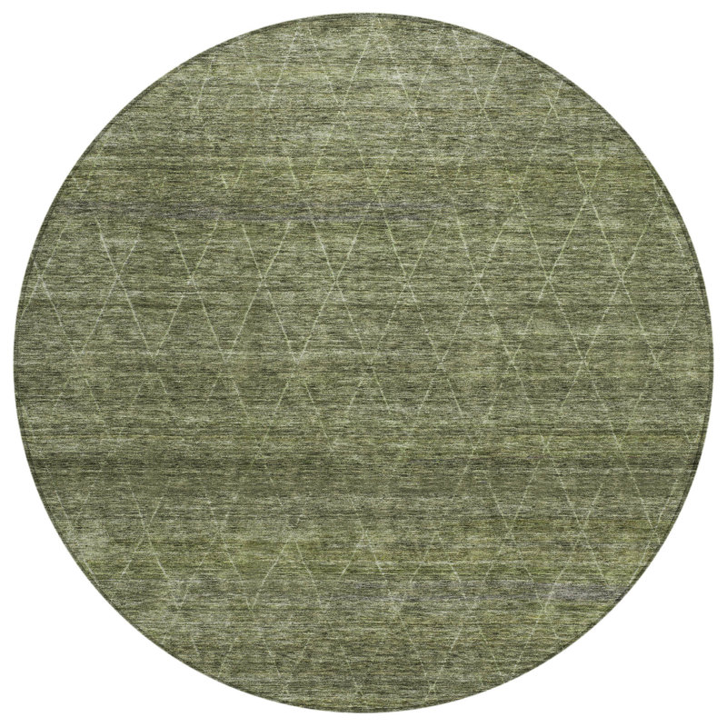 Tapis intérieur / extérieur rond lavable 8 pi vert olive et ivoire